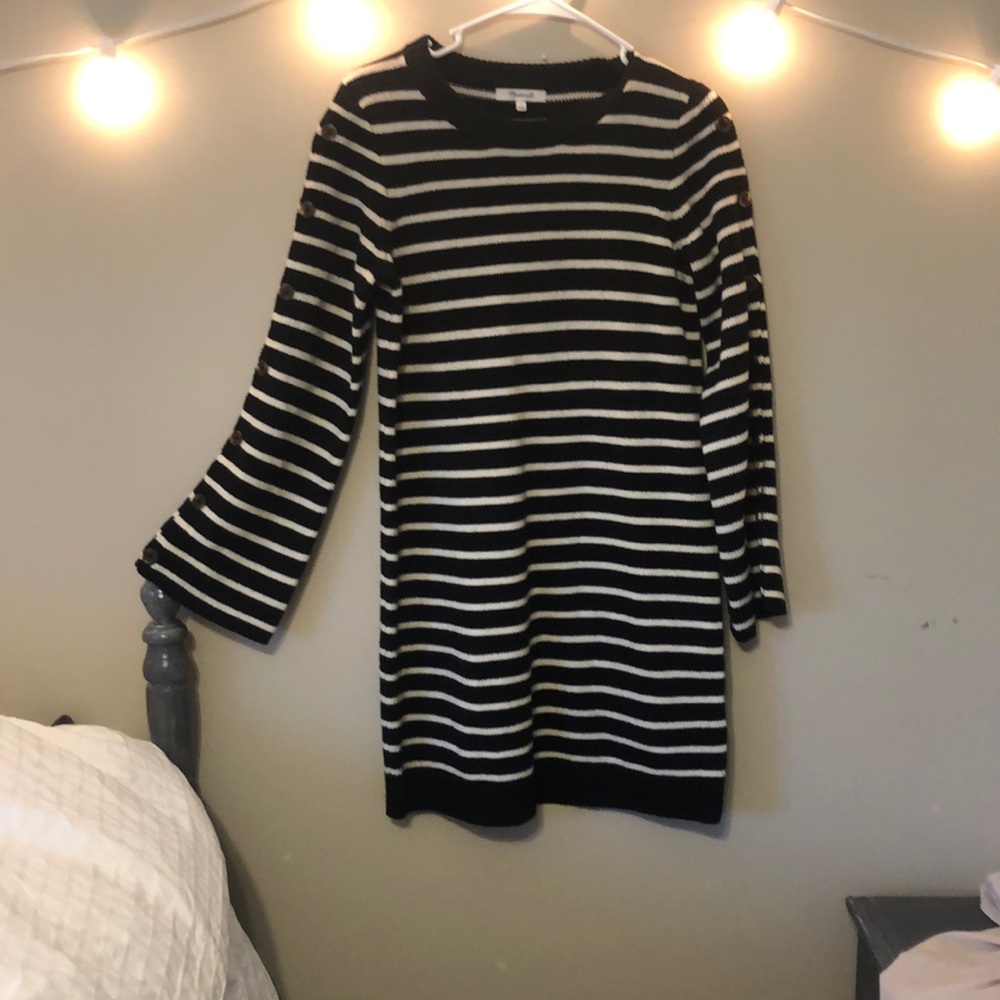 Madewell Button Sleeve Striped Sweater Dress
